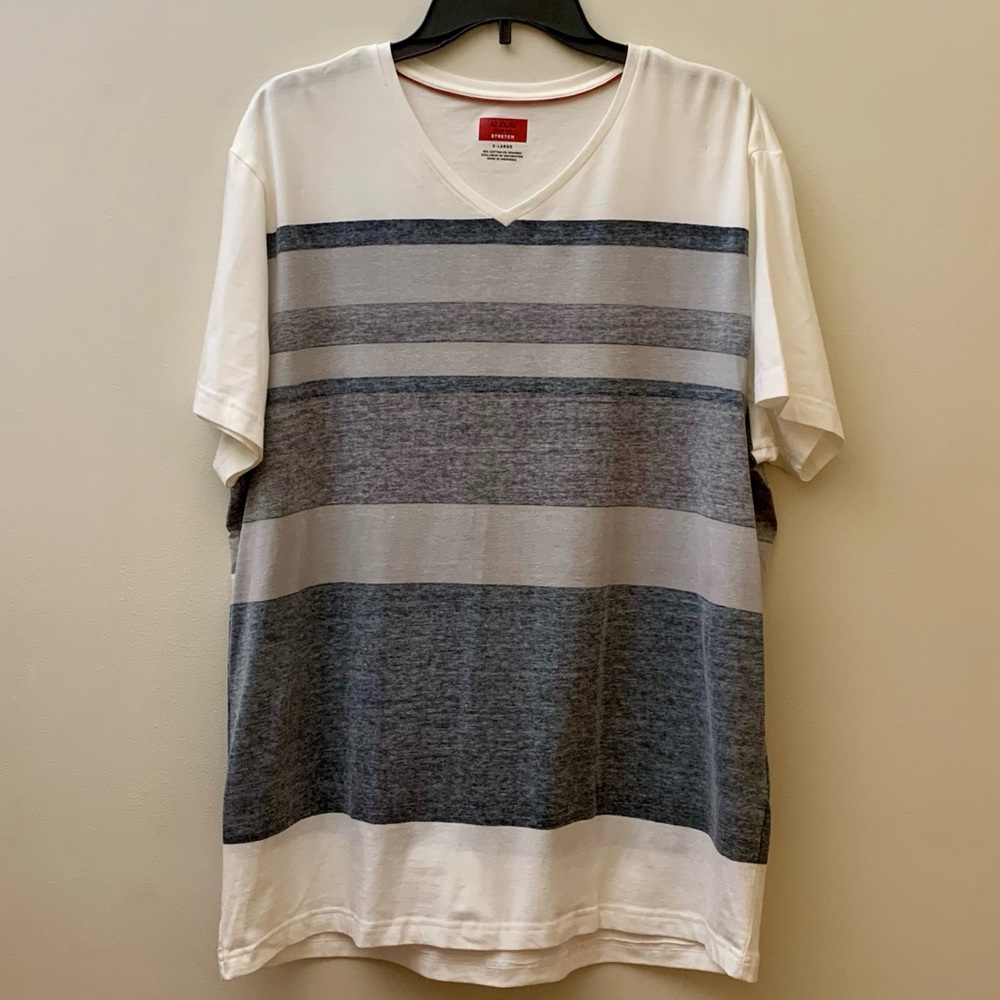 NWOT - Alfani Men’s Slim Fit Stretch - Short Sleeve Tee - Gray & White - Size XL
